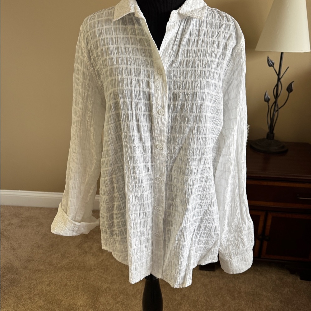 White Textured Button-Up Shirt